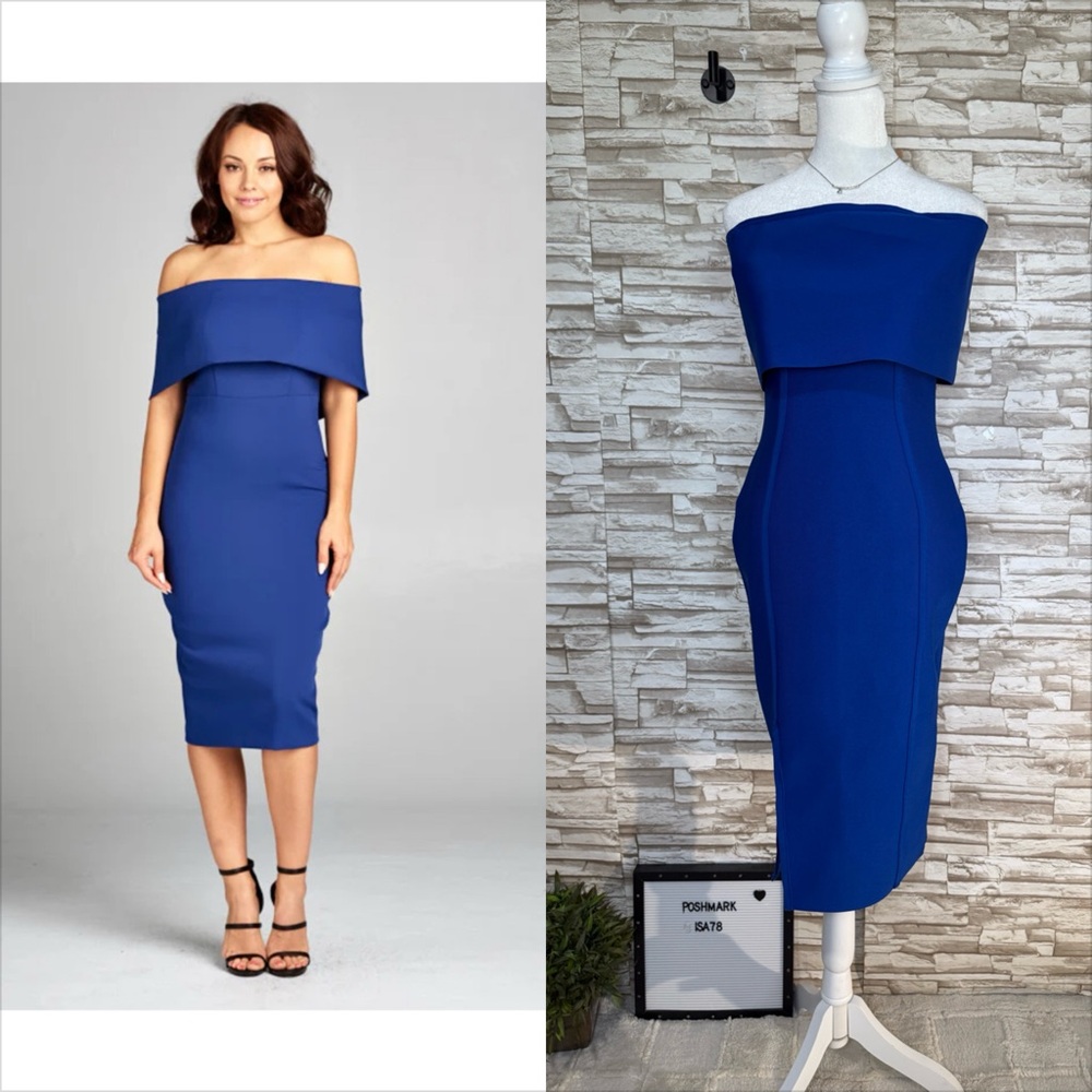 ATHINA Large Elegant Blue Off-Shoulder Dress
